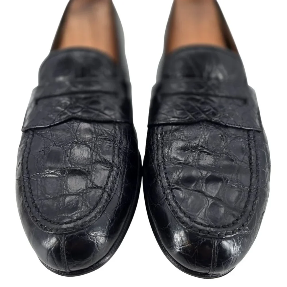 Salvatore Ferragamo Exotic Black Crocodile Dress Shoes Men 11 Penny Loafer Italy - Picture 9 of 11
